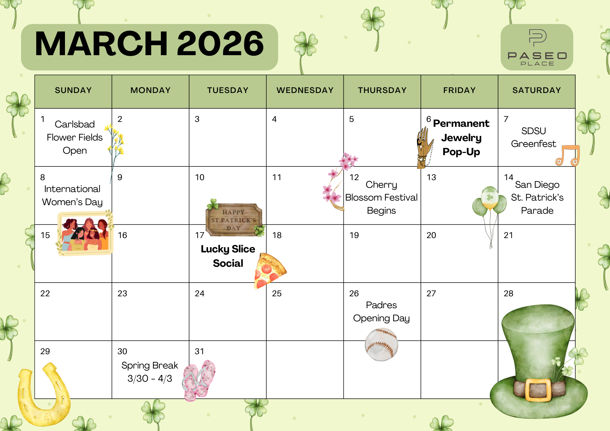 Paseo Place | March Event Calendar