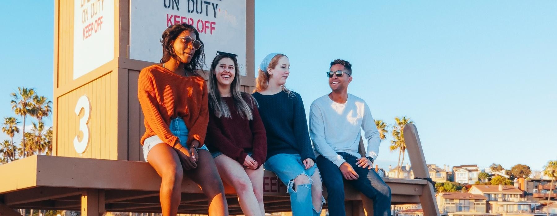 a group of people at the beach